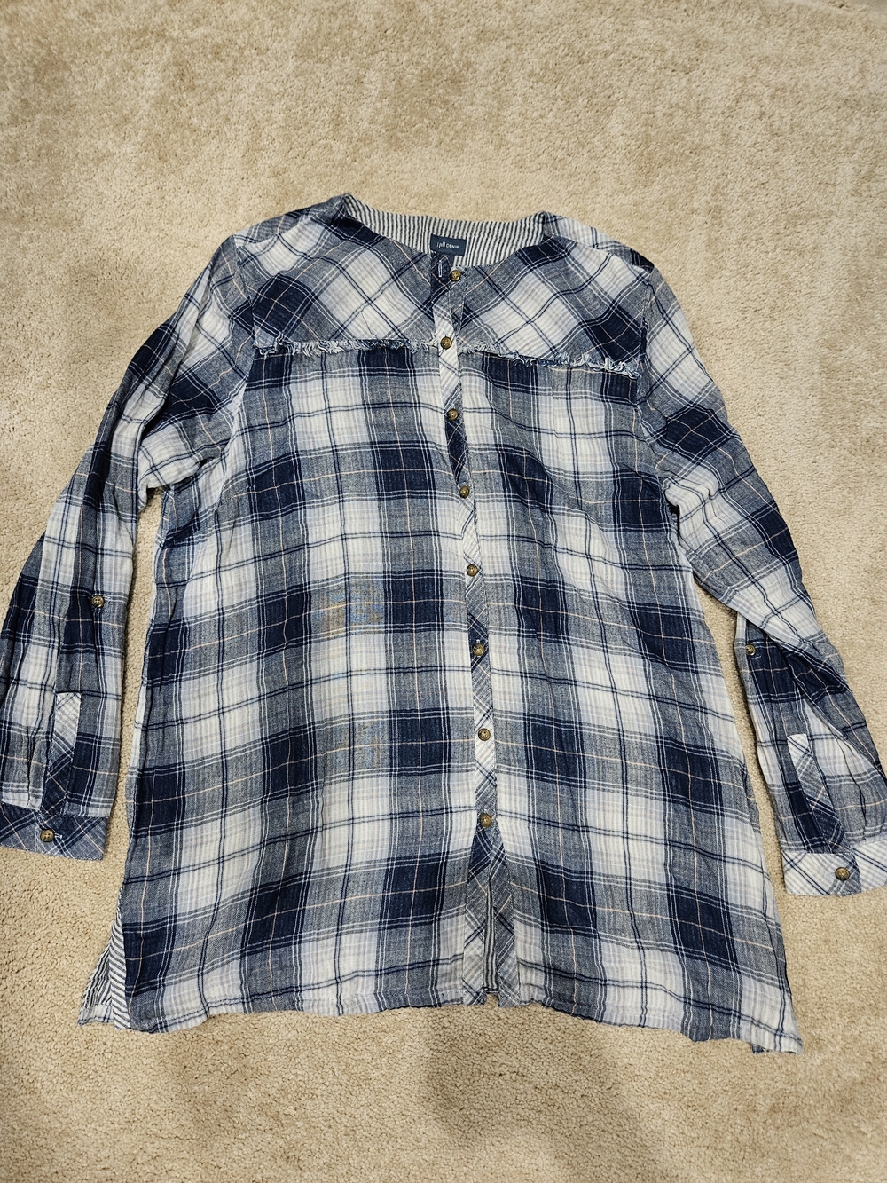 J. Jill Blue and White Plaid Button-Front Tunic